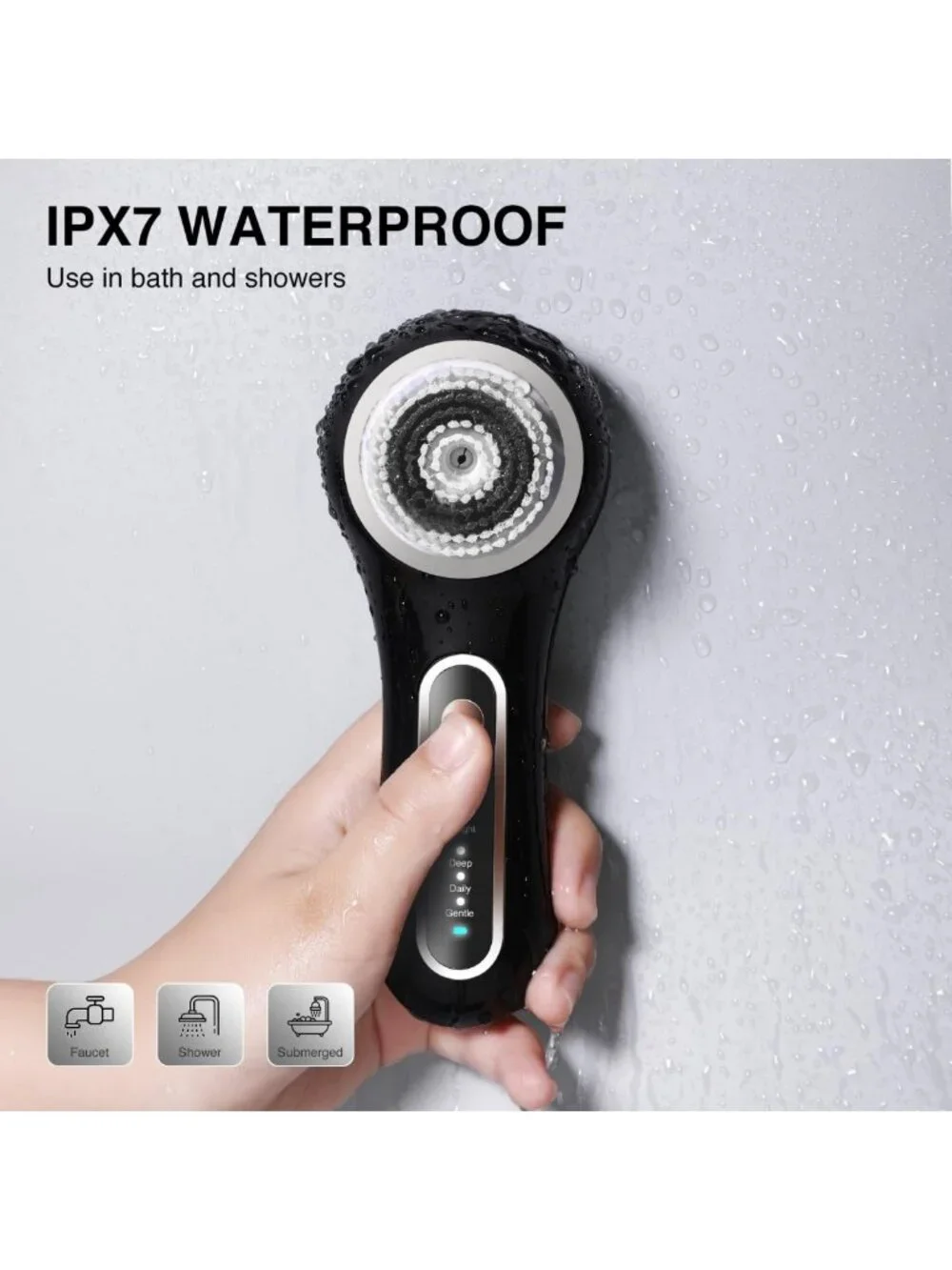 Rechargeable Waterproof Face Scrubber with 5 Brush Heads | 2-Way Rotating for